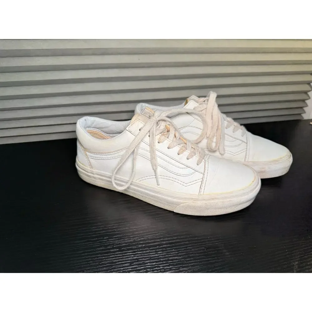 Vans Old Skool White Leather Sneakers Womens 6 / Mens 4.5 Low Top Skate Shoes